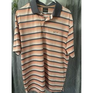 Greg Norman for Tasso Elba Play Dry Men's Striped Polo Shirt Orange Gray White M